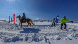 Van'da karda "atlı snowboard" keyfi