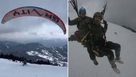 Artvin'de kar üzerinde yamaç paraşütü nefes kesti